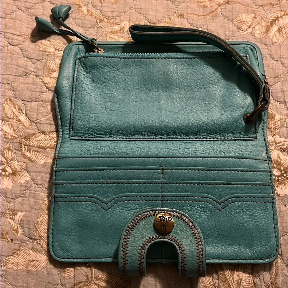 Lucky Brand Teal Leather Clutch with Wrist Strap - Picture 4 of 5
